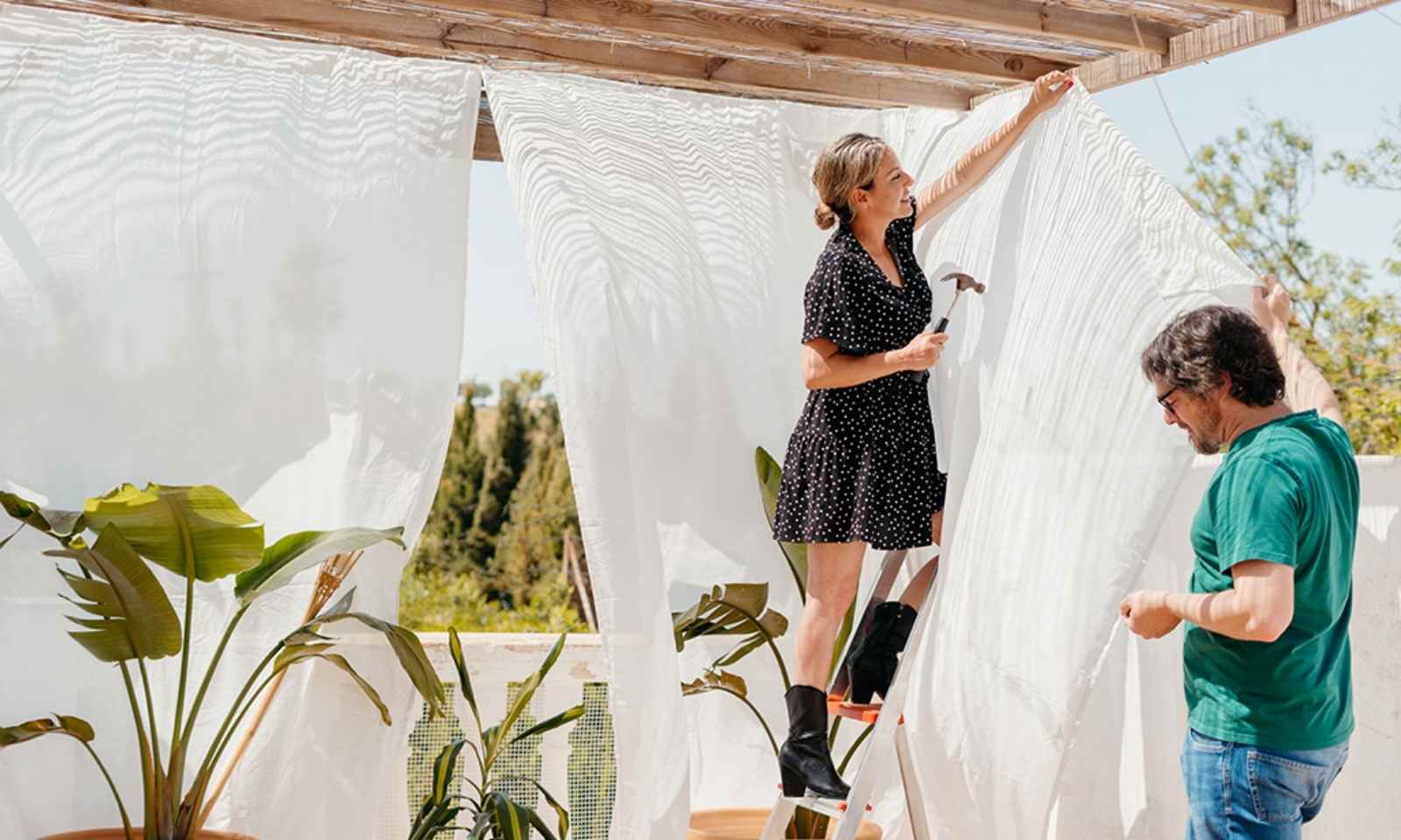 Installed outdoor curtains on Dubai terrace