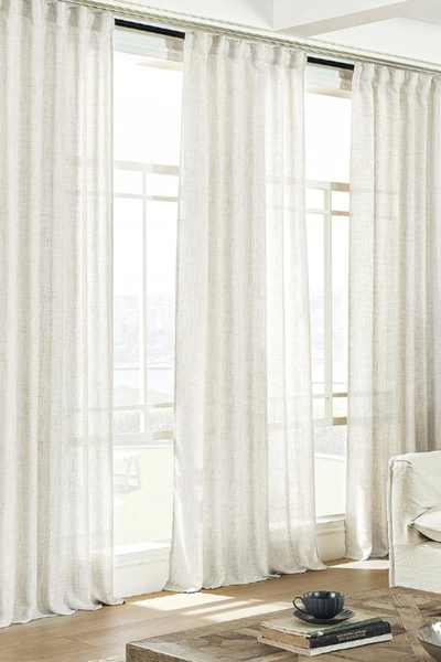 Custom grey linen curtains in living room
