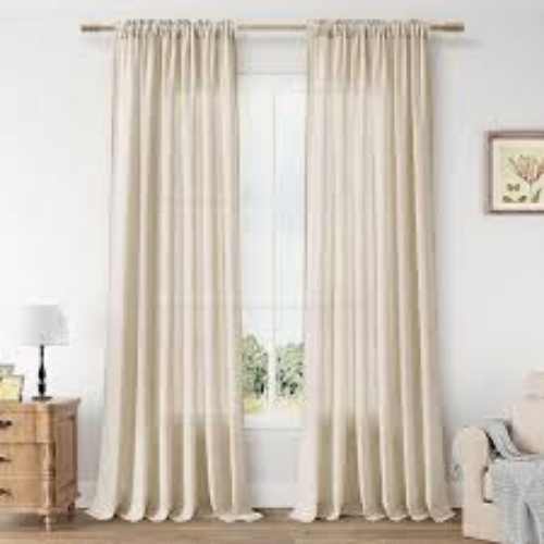 Natural textured linen curtain close-up