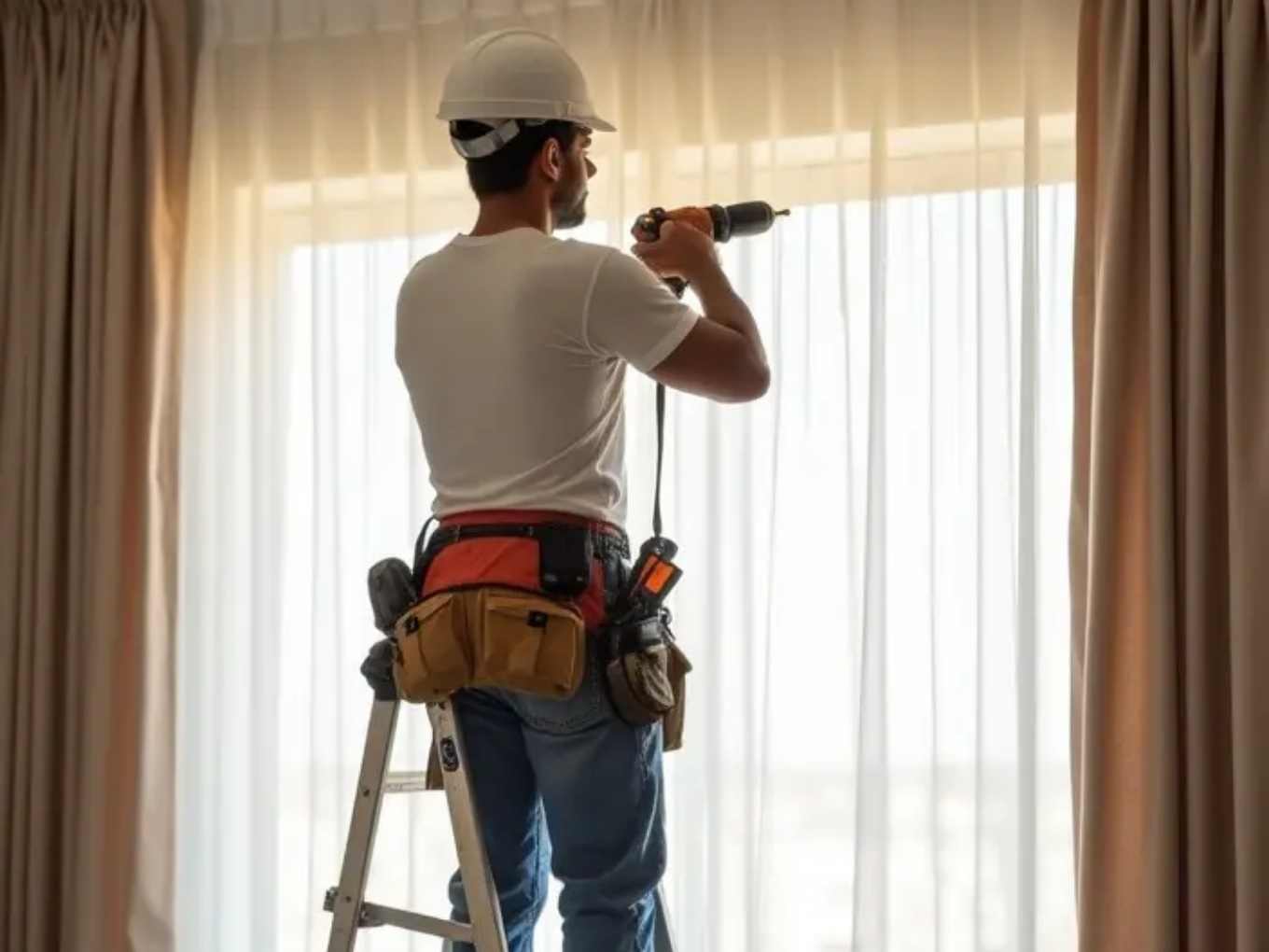 Curtain installation tools and setup Dubai