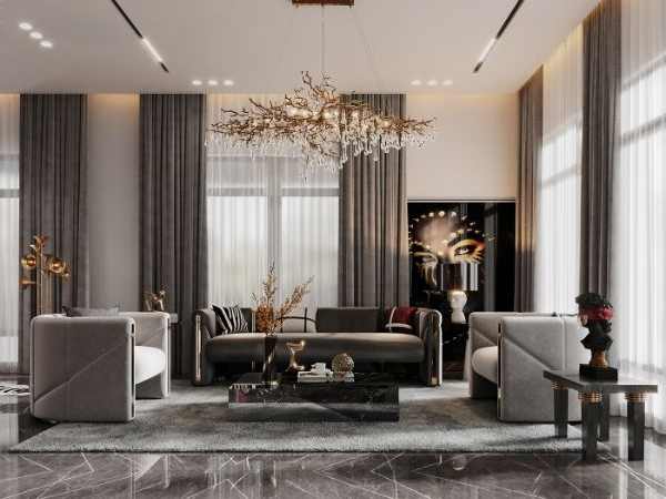 Dubai showroom with velvet curtain display